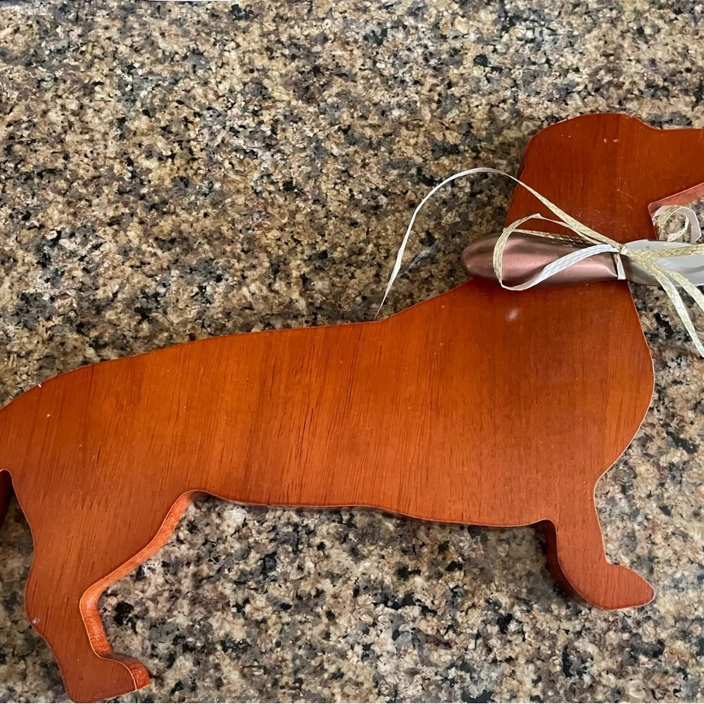 Dachshund Dog Dinner Wooden Charcuterie Platter with Brandani Inox Cheese Knife.